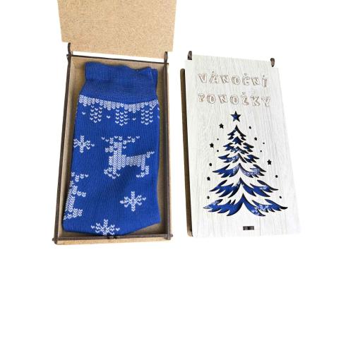Ponožky v krabičce 21x12 cm žíhaná - Vánoční ponožky strom