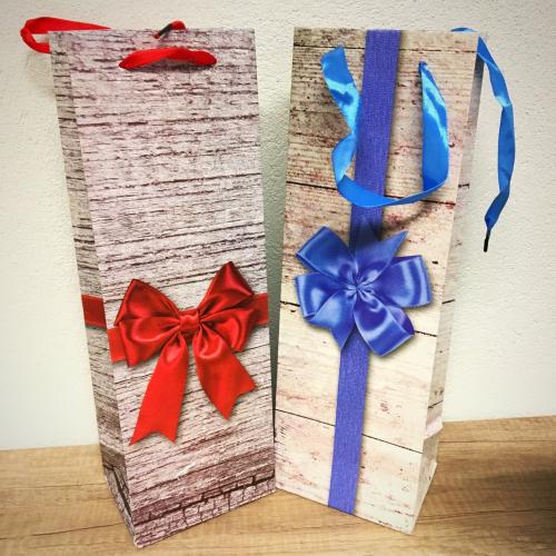 Papírová taška s dekorem na láhev Mašle 36x13cm - 4472