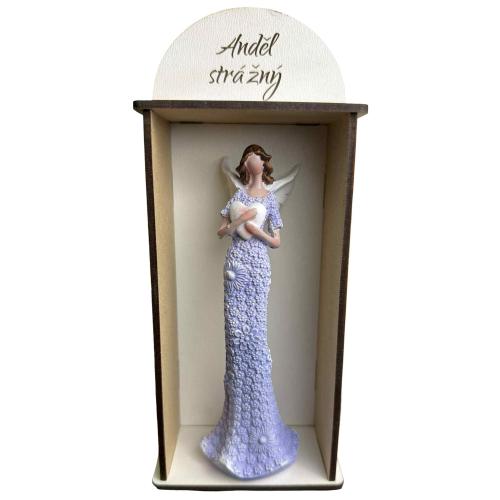 Anděl v dřevěné krabičce 21x9cm - Anděl strážný
