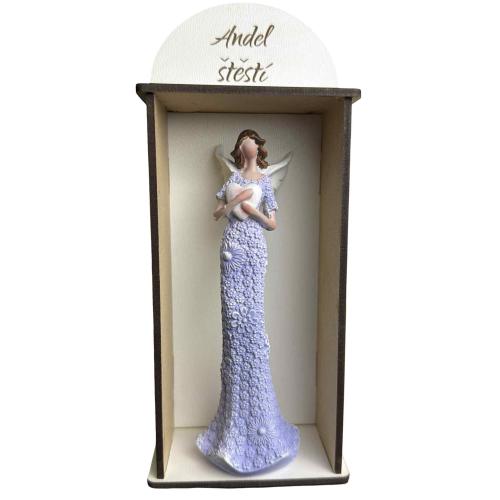Anděl v dřevěné krabičce 21x9cm - Anděl štěstí