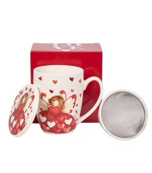 Porcelánový hrnek se sítkem 360ml - Anděl srdce