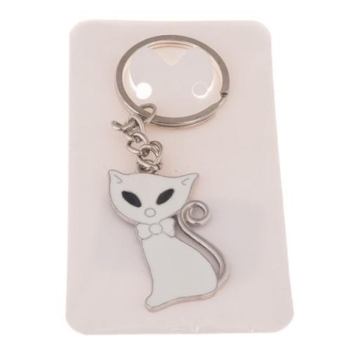 Klíčenka kov kočka bílá - JAZ046