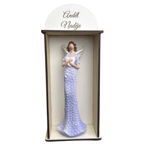 Anděl v dřevěné krabičce 21x9cm - Anděl Naděje
