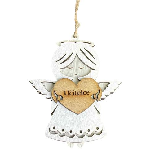 Dřevěný anděl třívrstvý světlý 13cm - Učitelce