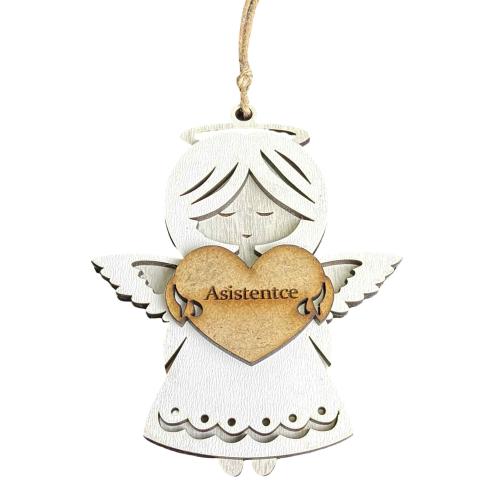Dřevěný anděl třívrstvý světlý 13cm - Asistentce