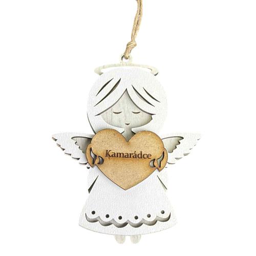 Dřevěný anděl třívrstvý světlý 13cm - Kamarádce