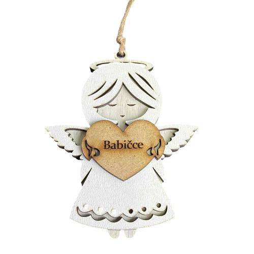 Dřevěný anděl třívrstvý světlý 13cm - Babičce