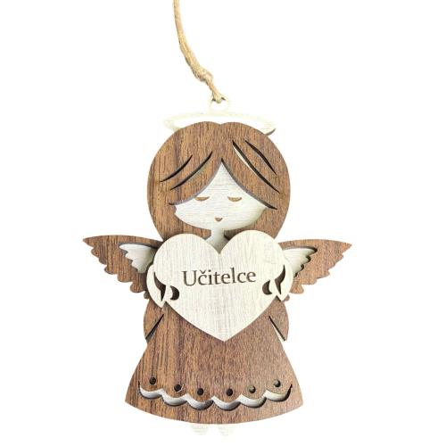Dřevěný anděl třívrstvý tmavý 13cm - Učitelce