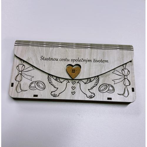 Dřevěná obálka na peníze žíhaná 20x10cm - Šťastnou cestu společným životem