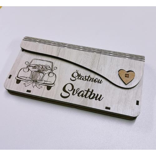 Dřevěná obálka na peníze žíhaná 20x10cm - Šťastnou svatbu