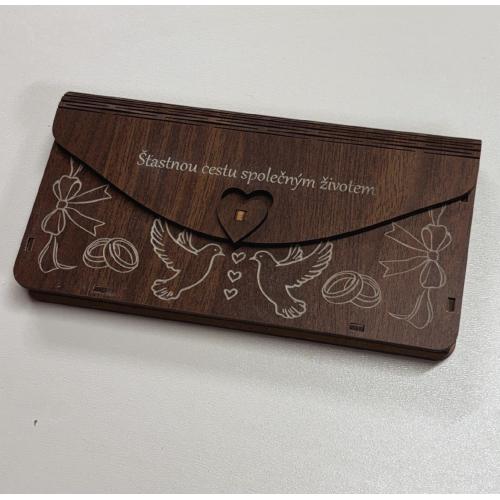 Dřevěná obálka na peníze hnědá 20x10cm - Šťastnou cestu společným životem