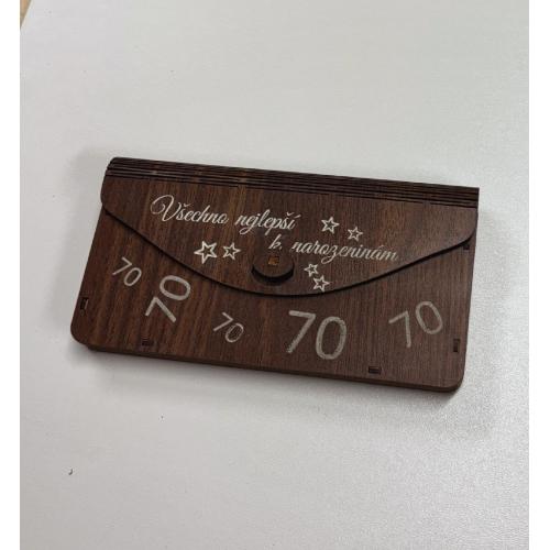 Dřevěná obálka na peníze hnědá 20x10cm - 70