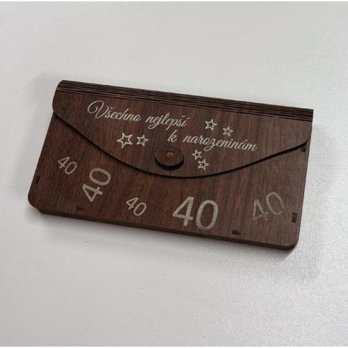 Dřevěná obálka na peníze hnědá 20x10cm - 40