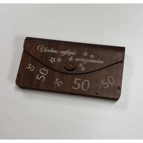 Dřevěná obálka na peníze hnědá 20x10cm - 50