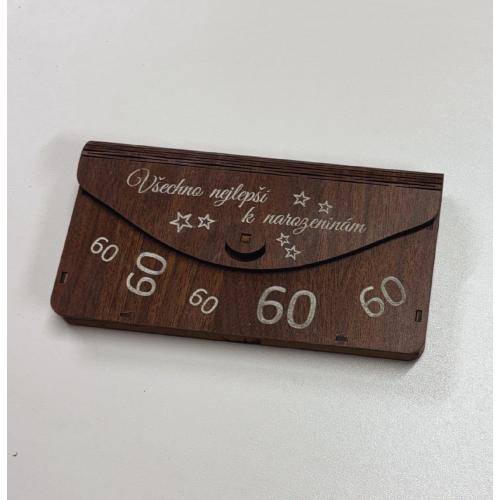 Dřevěná obálka na peníze hnědá 20x10cm - 60