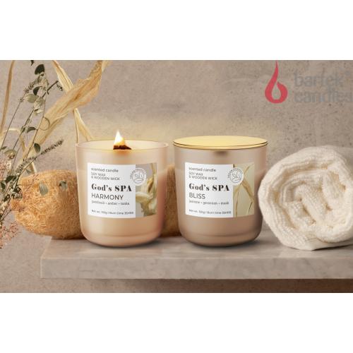 Svíčka ve skle 150g dřevěný knot s víčkem - GODS SPA