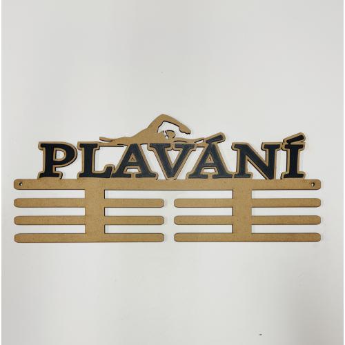Dřevěný držák na medaile 50x20cm - Plavání