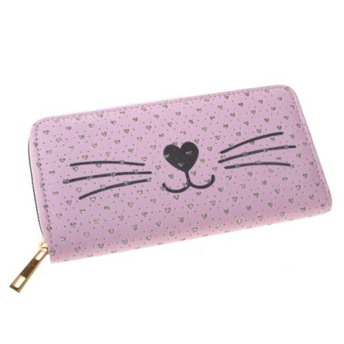 Peněženka se zipem 19x10cm - kočka růžová