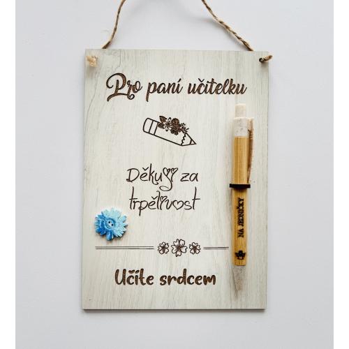 Dřevěná cedule 15x20cm s propiskou - Děkuji za trpělivost