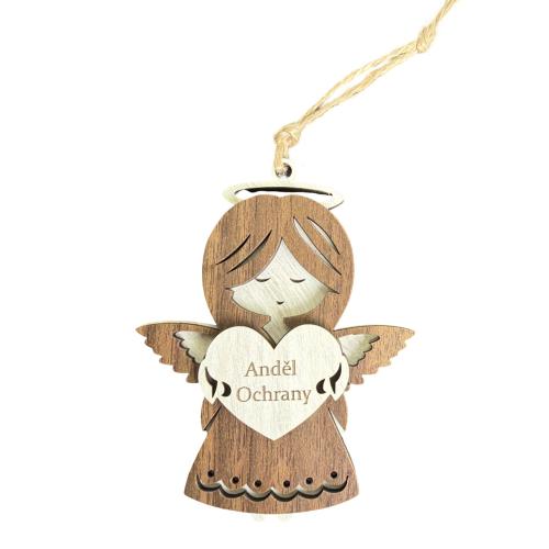Dřevěný anděl třívrstvý tmavý 13cm - Anděl ochrany
