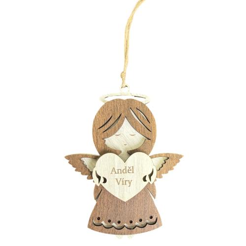 Dřevěný anděl třívrstvý tmavý 13cm - Anděl Víry