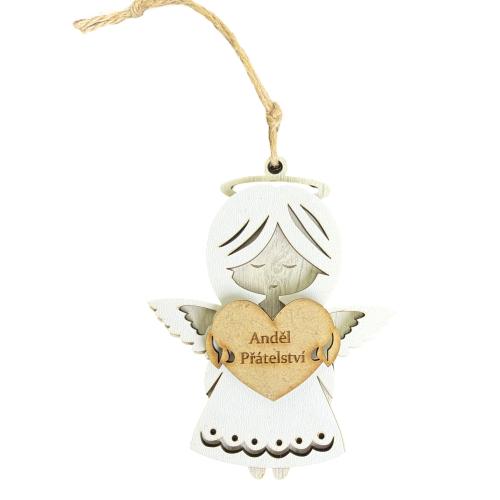 Dřevěný anděl třívrstvý světlý 13cm - Anděl přátelství