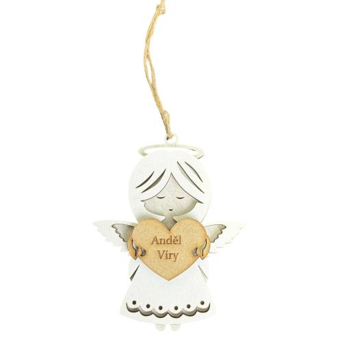 Dřevěný anděl třívrstvý světlý 13cm - Anděl víry