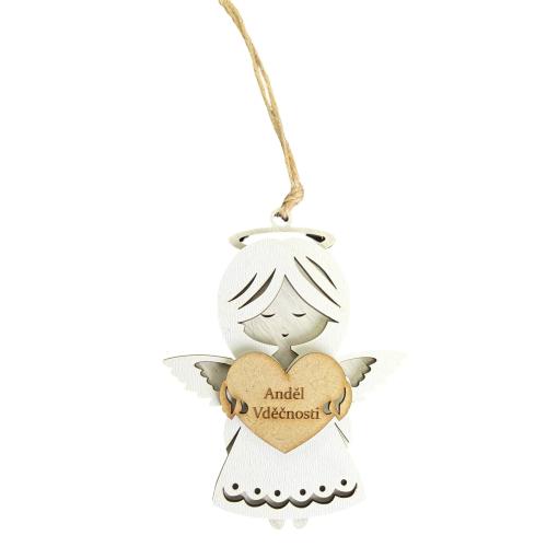 Dřevěný anděl třívrstvý světlý 13cm - Anděl vděčnosti