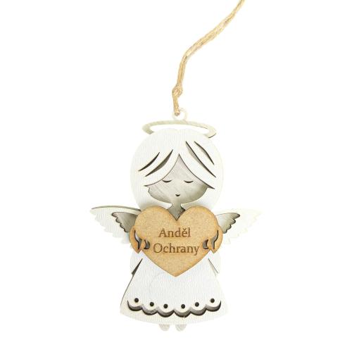 Dřevěný anděl třívrstvý světlý 13cm - Anděl ochrany