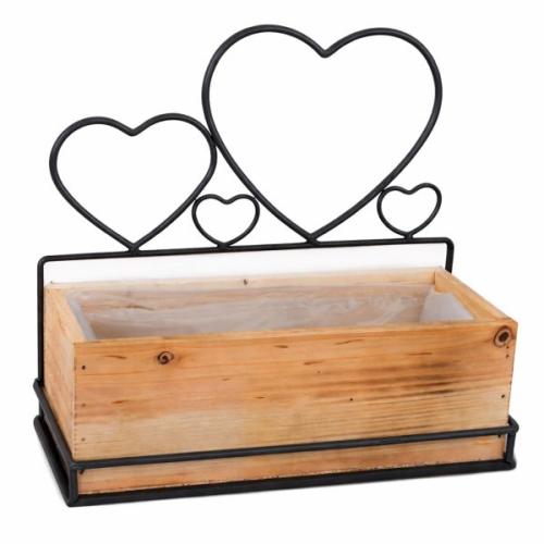 Dekorační květináč kov dřevo 27cm srdce - SUP4131