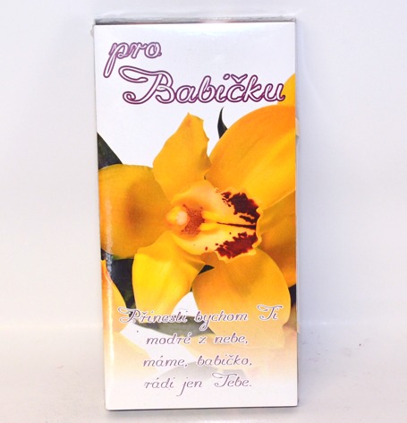 Čokoláda s nápisem 100g  - Pro babičku (žluté květy)