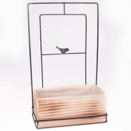Květináč kov dřevo ptáček 40x25x23 cm - SUP4129
