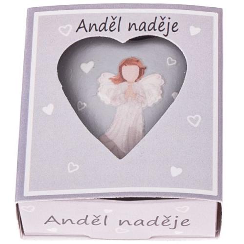 Porcelánové srdce v krabičce s andělem 5x5cm - Anděl Naděje
