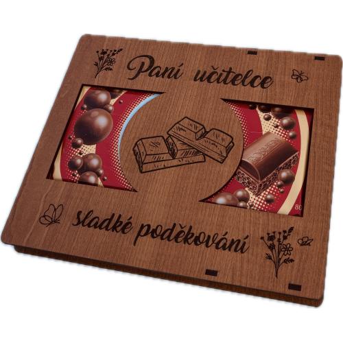 Čokoláda 80g v dřevěné krabičce 18x18cm - Paní učitelce