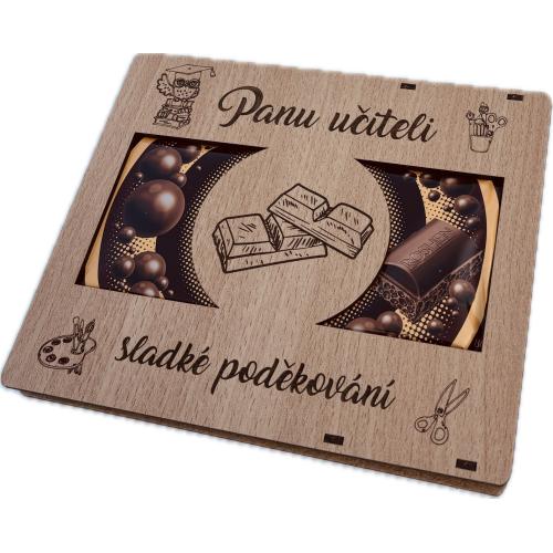 Čokoláda 80g v dřevěné krabičce 18x18cm - Panu Učiteli