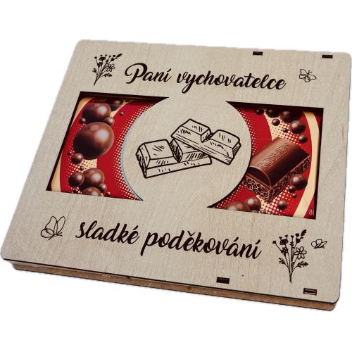 Čokoláda 80g v dřevěné krabičce 18x18cm - Paní Vychovatelce