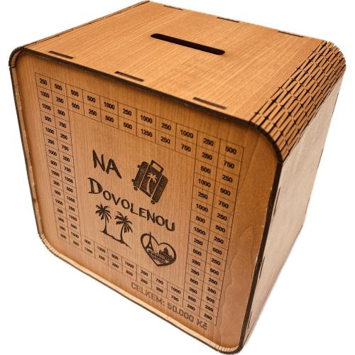 Dřevěná pokladnička škrtací 20x20cm třešeň - Na dovolenou