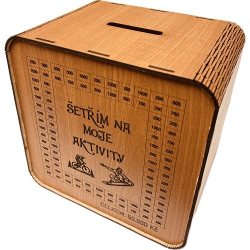 Dřevěná pokladnička škrtací 20x20cm třešeň - Na moje aktivity