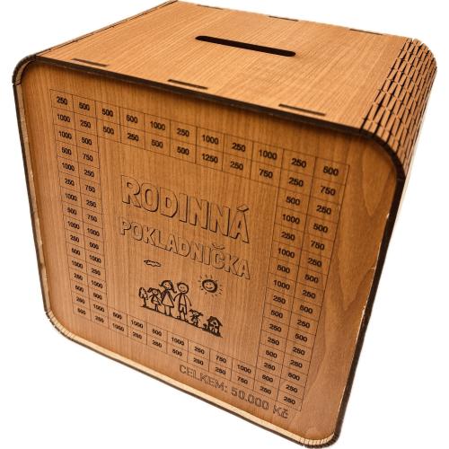 Dřevěná pokladnička škrtací 20x20cm třešeň - Rodinná pokladnička