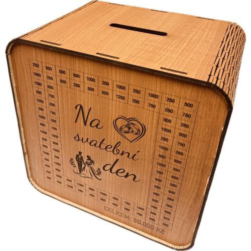 Dřevěná pokladnička škrtací 20x20cm třešeň - Na svatební den
