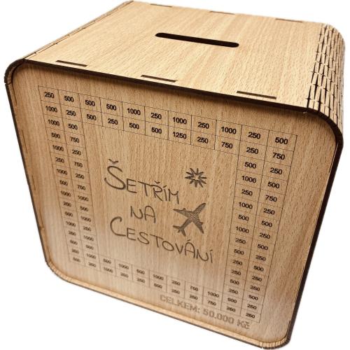 Dřevěná pokladnička škrtací 20x20cm buk - Na cestování