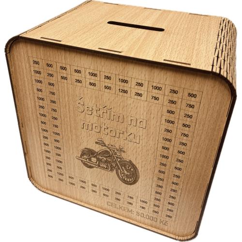 Dřevěná pokladnička škrtací 20x20cm buk - Na motorku