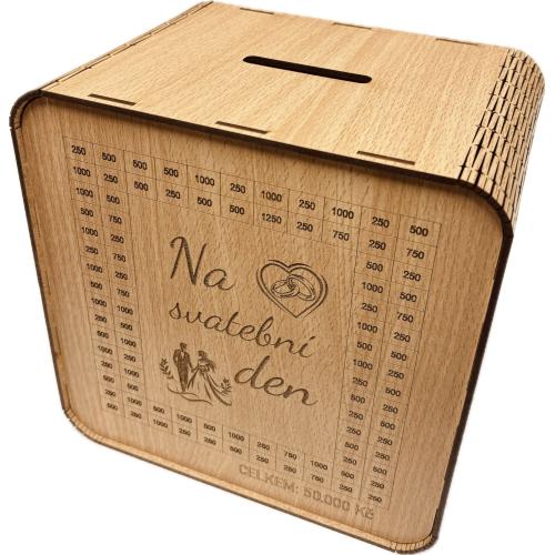 Dřevěná pokladnička škrtací 20x20cm buk - Na svatební den