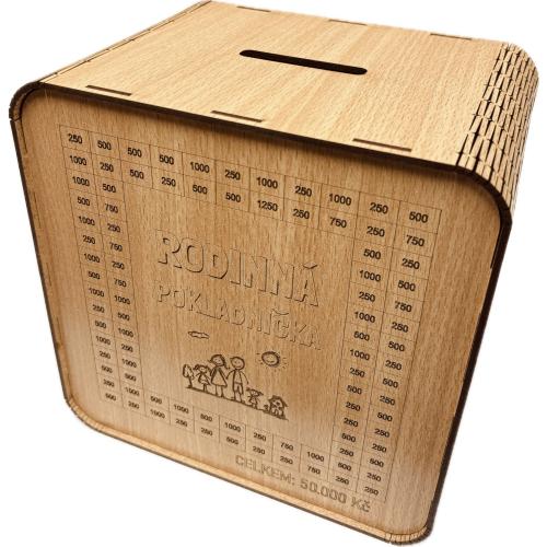 Dřevěná pokladnička škrtací 20x20cm buk - Rodinná pokladnička
