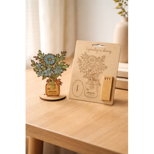 Cedulka k vybarvení + pastelky 15x21cm - Váza s květinou maminka