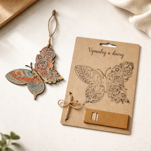 Cedulka k vybarvení + pastelky 15x21cm - Motýl