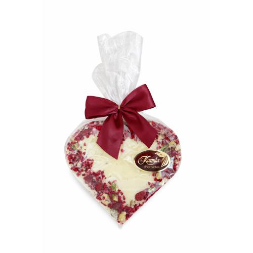 Čokoláda srdce 100g bílá - ořechy a malina