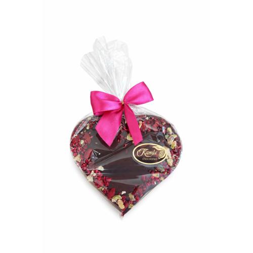 Čokoláda srdce 100g hořká - ořechy a malina