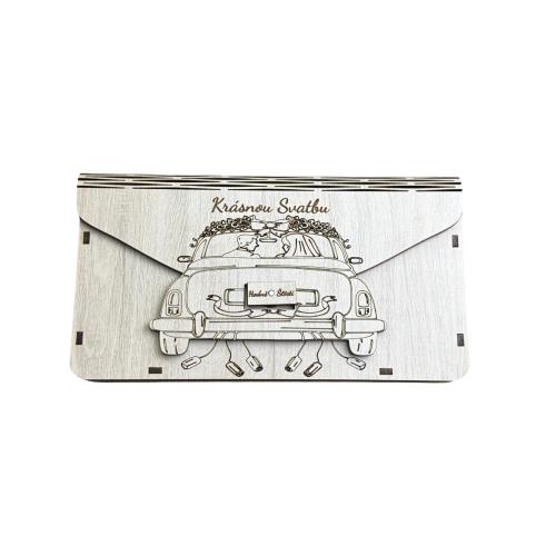 Dřevěná obálka na peníze žíhaná 20x10cm - Krásnou Svatbu