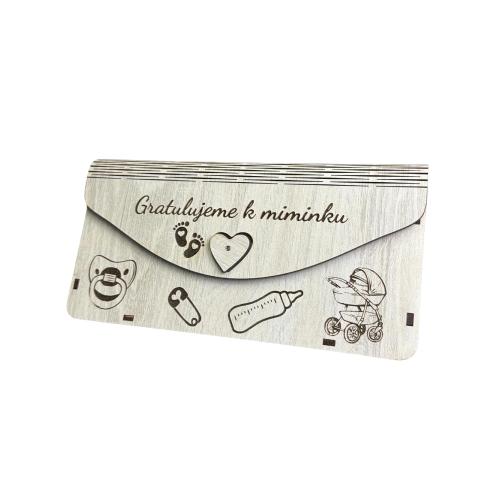 Dřevěná obálka na peníze žíhaná 20x10cm - Miminko